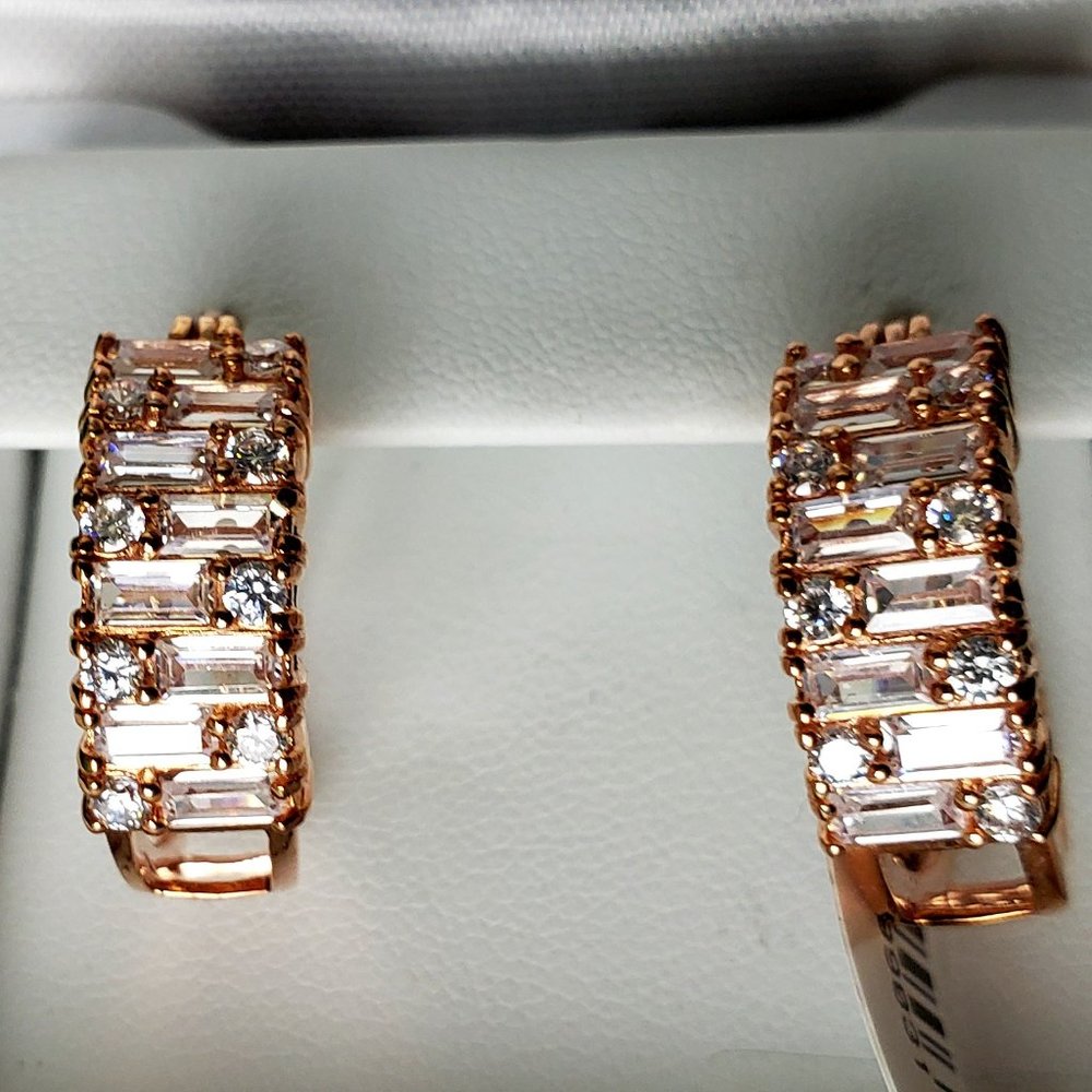 NWT 14K gold (rose) over sterling CZ small hoop earrings - stunning 😍 - Picture 5 of 10